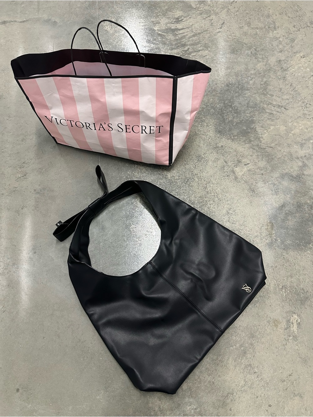 Victoria's Secret Black Faux Leather Hobo Shoulder Bag